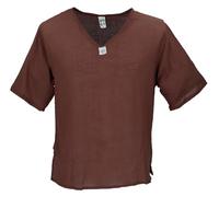 GURU SHOP Yoga Hemd, Alternatives Baumwollhemd, Leichtes Freizeithemd, Kurzarm Schlupfhemd - Braun, Herren, Size:XXL