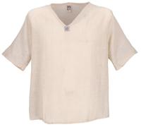 GURU SHOP Yoga Hemd, Alternatives Baumwollhemd, Leichtes Freizeithemd, Kurzarm Schlupfhemd - Naturweiß, Herren, Baumwolle, Size:XXL