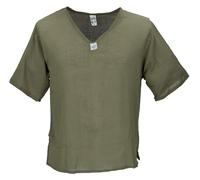 GURU SHOP Yoga Hemd, Alternatives Baumwollhemd, Leichtes Freizeithemd, Kurzarm Schlupfhemd - Olive Grün, Herren, Baumwolle, Size:XXL