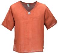 GURU SHOP Yoga Hemd, Alternatives Baumwollhemd, Leichtes Freizeithemd, Kurzarm Schlupfhemd - Rostorange, Herren, Size:L