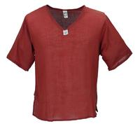 GURU SHOP Yoga Hemd, Alternatives Baumwollhemd, Leichtes Freizeithemd, Kurzarm Schlupfhemd - Rot, Herren, Size:M