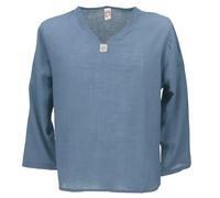 GURU SHOP Yoga Hemd, Alternatives Baumwollhemd, Leichtes Freizeithemd, Langarm Schlupfhemd - Blau, Herren, Size:M