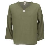 GURU SHOP Yoga Hemd, Alternatives Baumwollhemd, Leichtes Freizeithemd, Langarm Schlupfhemd - Olivgrün, Herren, Size:XXL