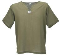 GURU SHOP Yoga Hemd, Goa Hemd, Kurzarm, Männerhemd, Baumwollhemd - Olivgrün, Herren, Baumwolle, Size:XXL
