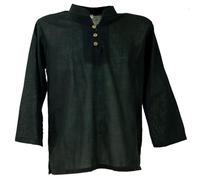 GURU SHOP Yoga Hemd, Goa Hemd mit Knopfleiste - Schwarz, Herren, Baumwolle, Size:XXL