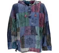 GURU SHOP Yoga Hemd, Goa Hemd, Unikat Patchwork Sweatshirt, Leichter Freizeit Hoodie - Blau, Herren, Size:XL