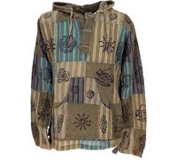 GURU SHOP Yoga Hemd, Goa Hemd, Unikat Patchwork Sweatshirt, Leichter Freizeit Hoodie - Grün, Herren, Size:XL