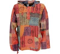 GURU SHOP Yoga Hemd, Goa Hemd, Unikat Patchwork Sweatshirt, Leichter Freizeit Hoodie - Rostorange, Herren, Baumwolle, Size:L