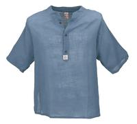 GURU SHOP Yoga Hemd, Lässiges Baumwollhemd mit Stehkragen, Leichtes Freizeithemd, Kurzarm Schlupfhemd - Blau, Herren, Size:M
