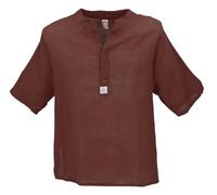 GURU SHOP Yoga Hemd, Lässiges Baumwollhemd mit Stehkragen, Leichtes Freizeithemd, Kurzarm Schlupfhemd - Braun, Herren, Size:XL