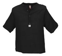 GURU SHOP Yoga Hemd, Lässiges Baumwollhemd mit Stehkragen, Leichtes Freizeithemd, Kurzarm Schlupfhemd - Schwarz, Herren, Baumwolle, Size:XXL