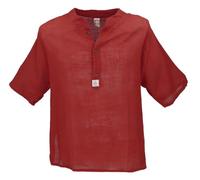 GURU SHOP Yoga Hemd, Lässiges Baumwollhemd mit Stehkragen, Leichtes Freizeithemd, Kurzarm Schlupfhemd - Rot, Herren, Baumwolle, Size:XXL