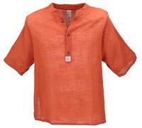 GURU SHOP Yoga Hemd, Lässiges Baumwollhemd mit Stehkragen, Leichtes Freizeithemd, Kurzarm Schlupfhemd - Rostorange, Herren, Size:XXL