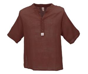 GURU SHOP Yoga Hemd, Lässiges Baumwollhemd mit Stehkragen, Leichtes Freizeithemd, Kurzarm Schlupfhemd - Braun, Herren, Size:XL