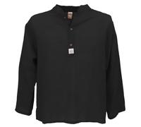 GURU SHOP Yoga Hemd, Lässiges Baumwollhemd mit Stehkragen, Leichtes Freizeithemd, Langarm Schlupfhemd - Schwarz, Herren, Size:XL