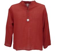 GURU SHOP Yoga Hemd, Lässiges Baumwollhemd mit Stehkragen, Leichtes Freizeithemd, Langarm Schlupfhemd - Rot, Herren, Size:XXL