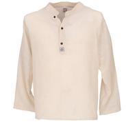 GURU SHOP Yoga Hemd, Lässiges Baumwollhemd mit Stehkragen, Leichtes Freizeithemd, Langarm Schlupfhemd - Naturweiß, Herren, Size:XL