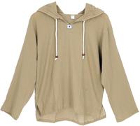 GURU SHOP Yoga Hemd, Leichtes Freizeithemd mit Kapuze, Schlupfhemd, Kapuzenhemd - Khaki, Herren, Baumwolle, Size:M