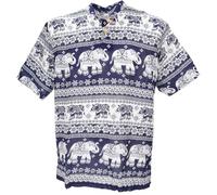 GURU SHOP Yoga Hemd, Thailand Hemd mit Elefanten, Bequemes Schlupfhemd - Dunkelblau, Herren, Size:S