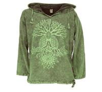 GURU SHOP Yoga Kapuzenshirt, Stonewash Hoodie, Festival Shirt - Grün, Herren, Size:S