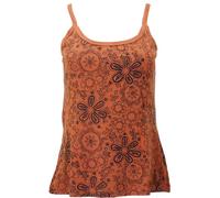 GURU SHOP Yoga Top Blümchen, Boho StonewashTop, Goastyle Sommertop - Rostorange, Damen, Baumwolle, Size:M/L