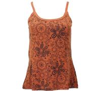 GURU SHOP Yoga Top Blümchen, Boho StonewashTop, Goastyle Sommertop - Rostorange, Damen, Baumwolle, Size:S/M