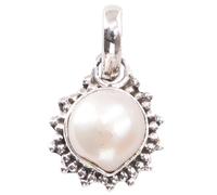 GURU SHOP Zierlicher Boho Silberanhänger, Indischer Kettenanhänger aus Silber - Perle, 1x1 cm