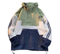 GURUNVANI Herren Anorak-Jacke, halber Reißverschluss, Kapuze, Windbreaker, Mantel, Unisex, Outdoor-Pullover, Grün, Large