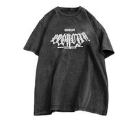 GURUNVANI Herren-T-Shirt, gewaschenes Grafik-T-Shirt, Vintage-Stil, übergroßes Hemd, kurzärmelig, Schwarz, XL