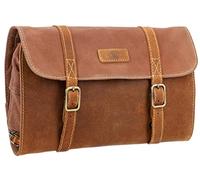 Gusti Kulturbeutel Herren Leder Rodney - Kulturtasche aus hochwertigem Webstoff & Büffelleder mit Haken zum Aufhängen - Robuste Kosmetiktasche Leder