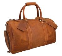 Gusti Leder Reisetasche Davide, Weekender Echtleder mit Schuhfach, Sporttasche Herren Damen, Boardtasche Umhängetasche Braun Cognac