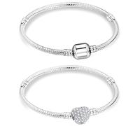 GUSXPPD 2 Stück Herz Snake Charm-Armband, Silber Armband für Charms, 17/18/19CM Silber Schlangen Armband, Schlangen Gliederarmband, Armbänder mit Herz Verschluss (17)
