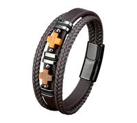 GUSXPPD Geschenk für Männer, Armband Leder für Herren, Herren Lederarmband, Tigerauge Lederarmband, Kreuz Tigerauge Mehrlagiges Geflochtenes Lederarmbands mit Magnetverschluss, Christliche Geschenke