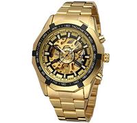 Gute Herren Armbanduhr Mechanik Automatik Gold Schwarz Skelett Armhanduhr Sport Business Geschenk
