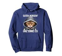Guten Morgen? Ganz Dünnes EIS. Lustiges Katzen Kaffee Pullover Hoodie, Unisex für Erwachsene, Marineblau, XL