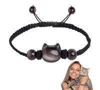 GUVYATI Schwarzes Obsidian-Armband - Katzenarmbänder für Männer und Frauen - Verstellbare geflochtene Katzenarmbänder - Schmuckgeschenke für Glück und Reichtum