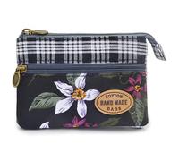 GUXL Kleine Geldbörse für Damen, mit Reißverschluss, handgefertigt, Stoff, Blumenstickerei, Kleingeldtasche, Baumwolle, Doppelreißverschluss, Schwarz, 3.5"x4.8", 206 Stück