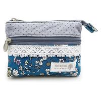 GUXL Kleine Geldbörse für Damen, mit Reißverschluss, handgefertigt, Stoff, Blumenstickerei, Kleingeldtasche, Baumwolle, Doppelreißverschluss, Graublau, 3.5"x4.8", 206 Stück