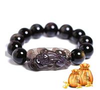 GuYaNa Schwarzes Obsidian Brave Pixiu Armband, Feng Shui PiXiu Armband Glücksbringer Damen und Herren Schmuck, Glücksarmband (One Size,Brown)