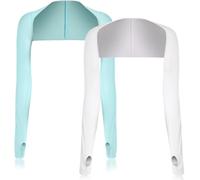 GVEYIQK 2 Stück UV-Schutz Bolero, Damen Sonnenschutz Schal, Kühlschal Armmanschettes, Kühlschal Armmanschetten mit Fingerlöchern, Fingerlose Handschuhe Ärmel (Blau+Weiß)