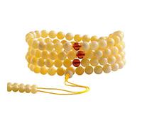GVNFJKJK Buddhistische Gebetsperlenarmbänder, 8 mm gelbe weiße Bernstein-Perlen-Halskette, Armband, 108 Buddha-Rosenkranzperlen for Yoga, Gebet, Meditation (Farbe: Weiß)(Wit)