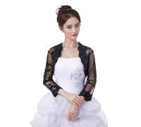 Gvnykany Damen Hochzeit Top Spitzenjacke für Braut Spitze Bolero Jacke Langarm, Schwarz, XXX-Large