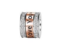 GW 925 Sterling Silber Charm Roségold Perle Herz mit Crystals Kristall passt für Europäriche Armband Geschenk für Familie (I Love You)