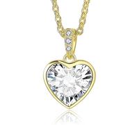 GW Kette Damen Silber Herzanhaenger Silberne Halskette damen 925 mit Herz Anhänger Zirkonia Geschenke für Frauen Mama Beste Freundin Geburtstag (Gold)