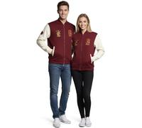 GWCC Lizenzierte Harry Potter Unisex Gryffindor Baseballjacke Frottee Stickerei Reißverschluss Kastanienbraun/Off White Größe XS bis 2XL, Kastanienbraun/gebrochenes Weiß, XXL