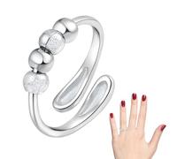 GXGM 1 Stück Anxiety Ring für Frauen,Verstellbare Ringe,Mit Perlen Anti Stress Ring für Frauen,Stress Spinner Fidget Ringes Gegen Angst,Geschenke für Freundin(Weißgold)