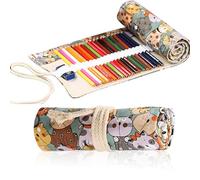 GXGM 48 Löcher Leinwand Stifterolle Roll, Rollmäppchen Leinwand Bleistift Wrap,Stifterolle Rollmäppchen,Stifte Mäppchen Rolle,Katze Cartoon Muster, für Aquarellstifte Bleistifte Buntstifte, 1 Stück