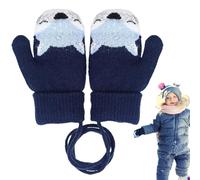 GXGM Baby Handschuhe, Süße Fäustlinge Baby Kleinkind Gestrickte Handschuhe für 1 2 3 4 5 6 Jahre Jungen Mädchen Winter Warme Strickhandschuhe mit schnur Fleece-Innenfutter, Marineblau, 1 Paar