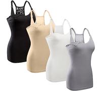 GXXGE Still-Tanktop für Damen, Still-Tanktop, Cami, Still-BH, Still-Shirts mit verstellbaren Trägern, 4 Stück, 4 Stück, Schwarz, Beige, Grau, Weiß, Mittel