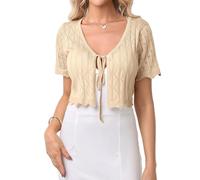 Gyabnw Damen Bolero Elegante Boleros Strickjacke Kurzarm Cardigan Aushol Festlicher Bolerojacke Schnüren Sommer